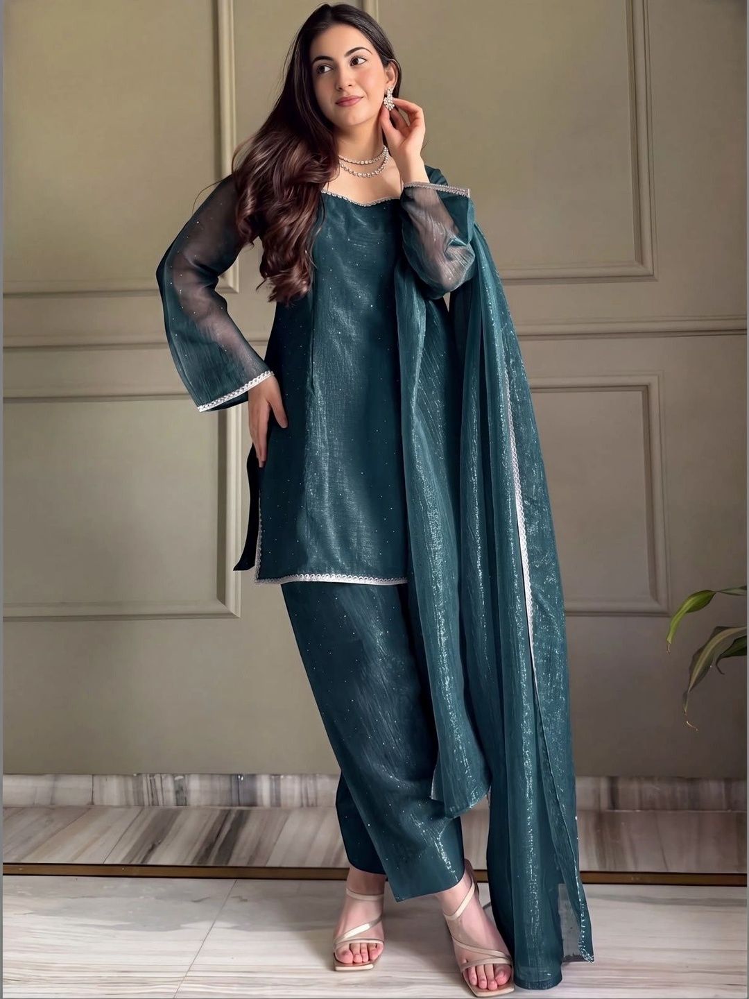 SHREEKALI Women Regular Silk Chiffon Kurta with Patiala & With Dupatta-picture-25
