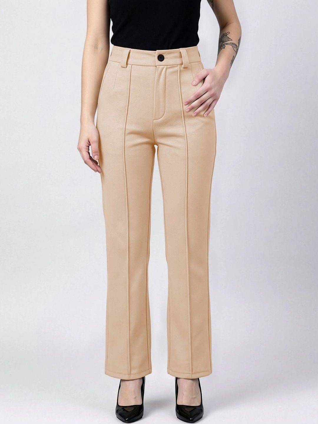 Maheshvi Women High-Rise No Fly Trousers-picture-32
