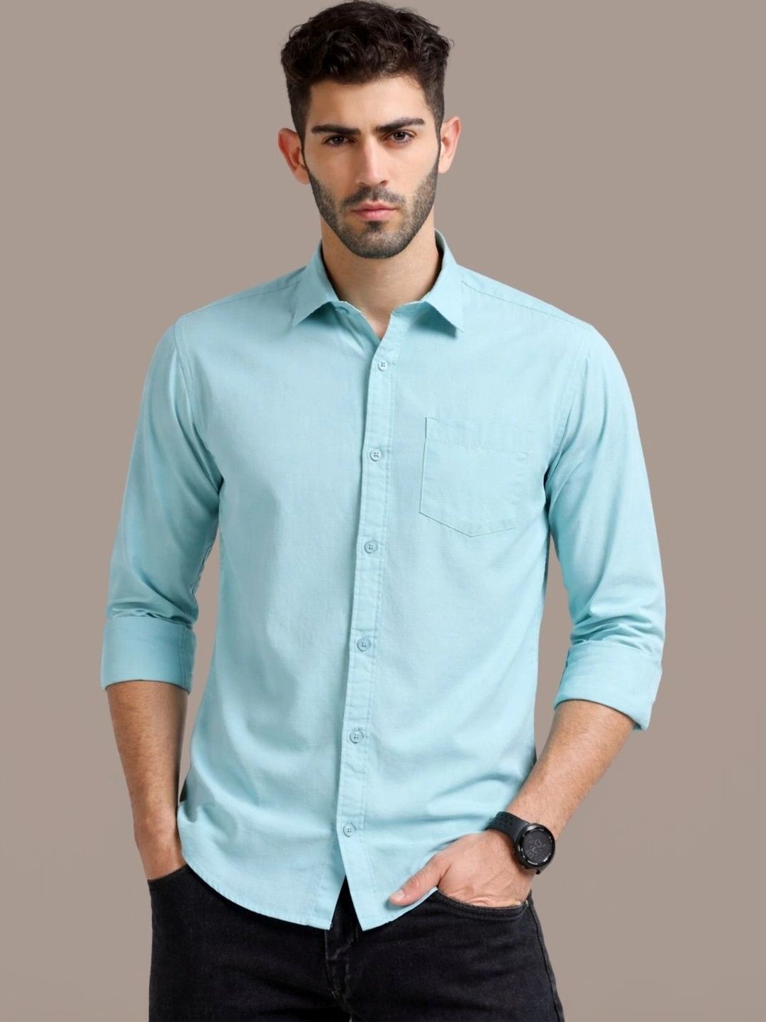 UNSEEN Men Solid Cotton Linen Casual Shirt-picture-54