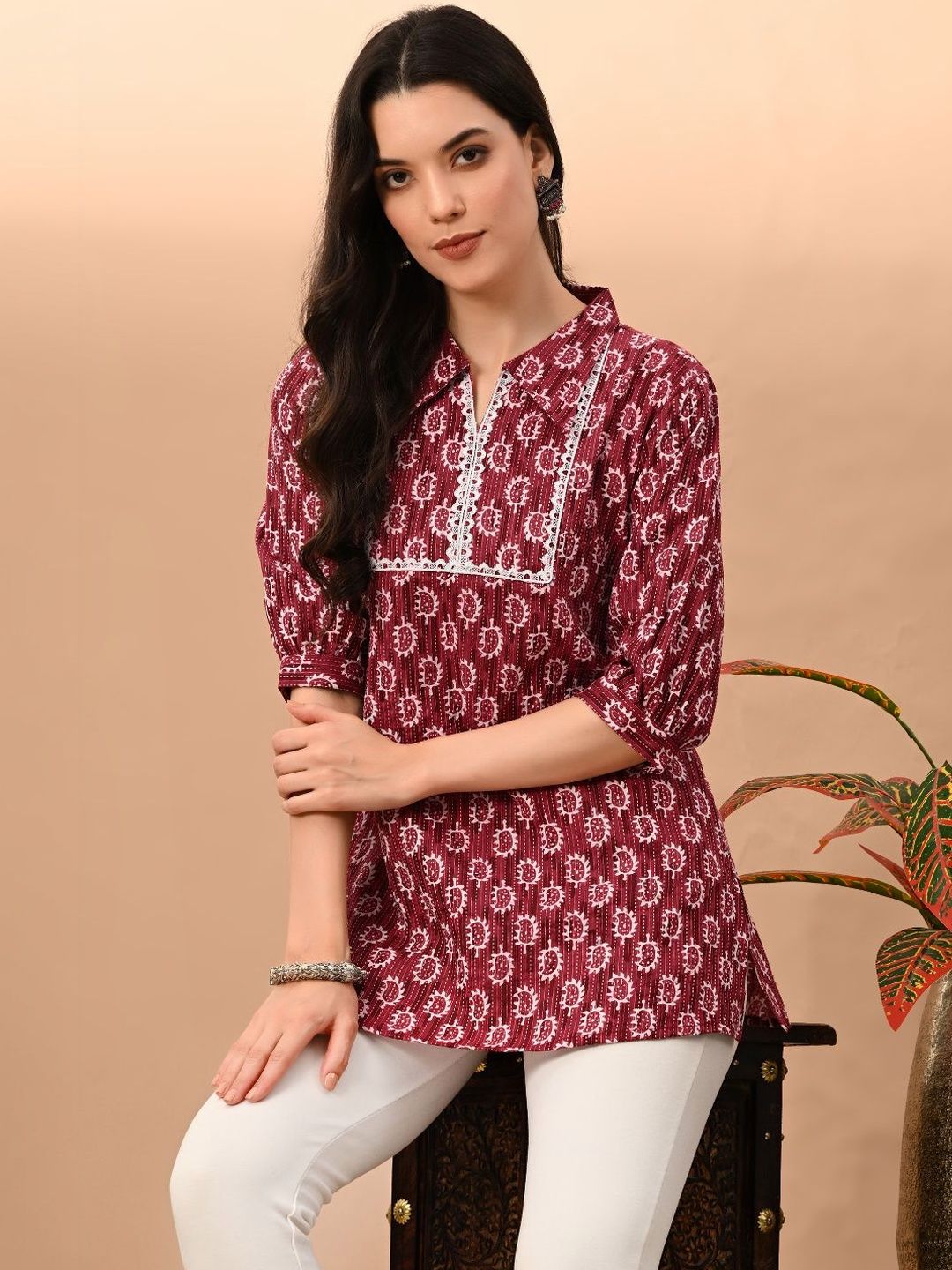 Anouk Mirage Ethnic Motifs Printed Shirt Collar Pure Cotton Kurti-image-36