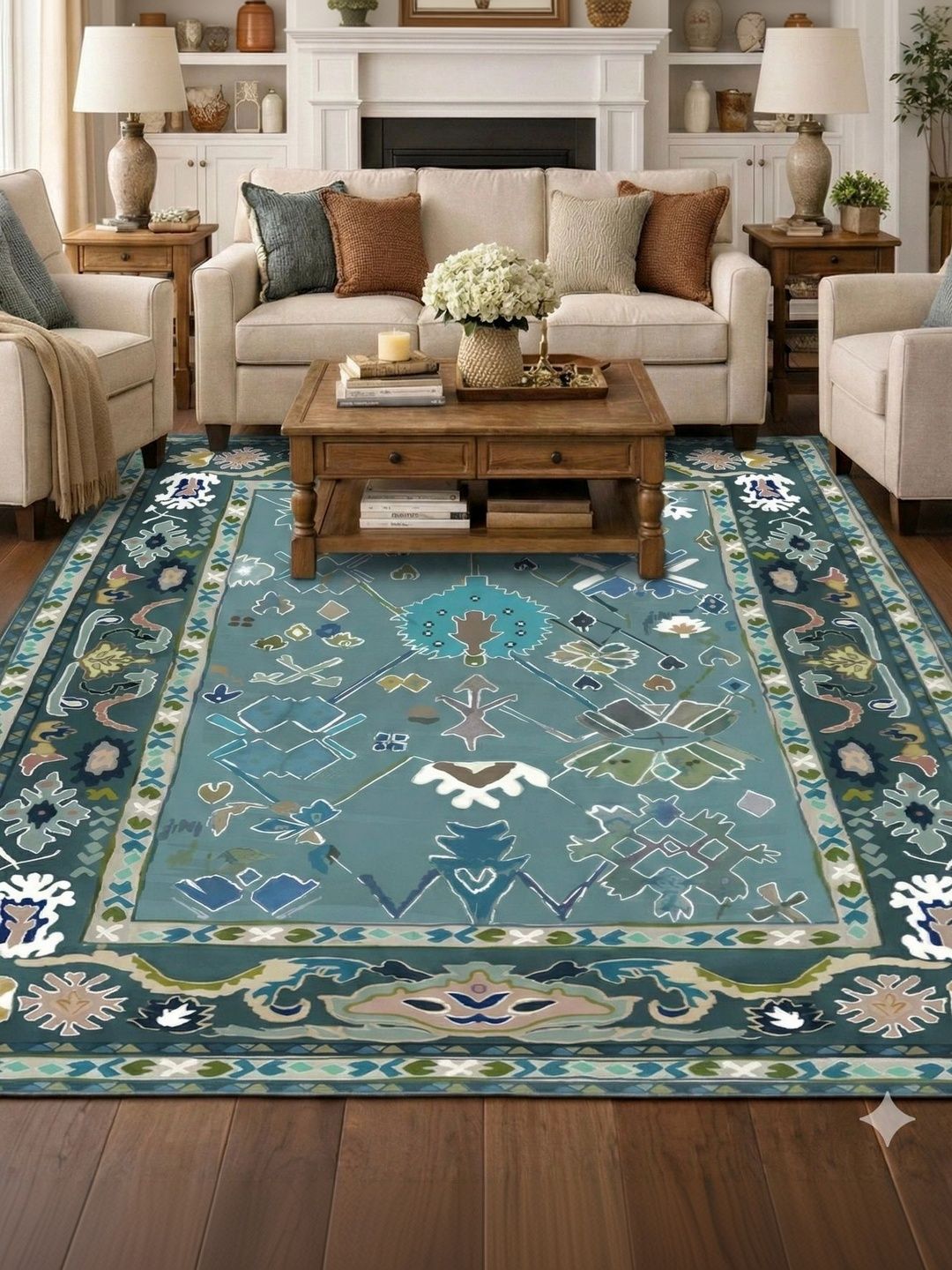 Myntra Elegant Homes Green Ethnic Motifs Anti-Skid Polyester Carpet-picture-14