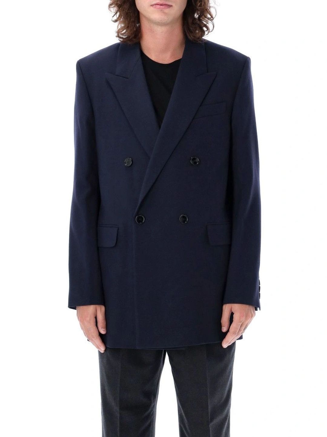 Ami Paris Navy Blue Peaked Lapel Blazer-picture-21