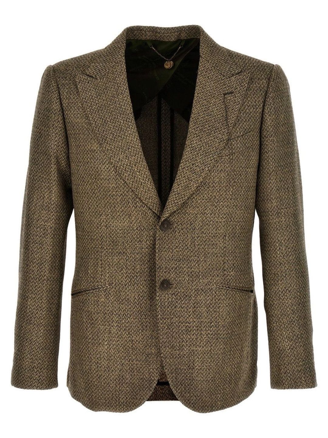 Maurizio Miri Men Beige Structured Shoulder Notched Lapel Blazer-picture-48