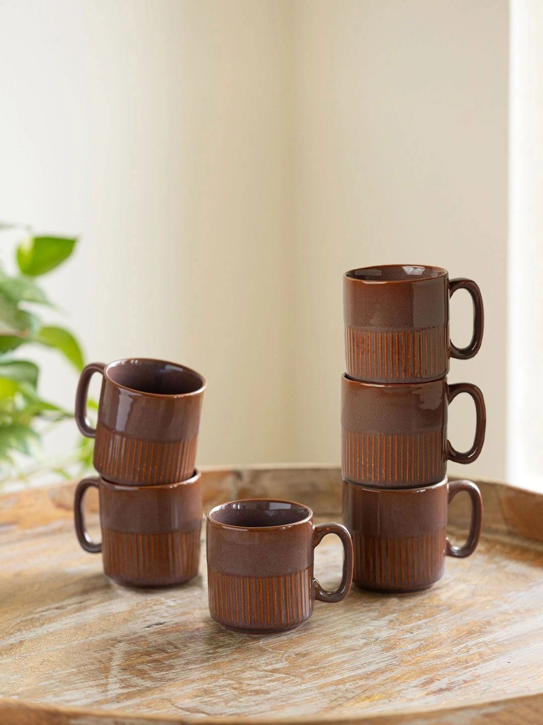 ExclusiveLane Brown Handcrafted Printed Ceramic Glossy Cups Set of Cups and Mugs-image-32
