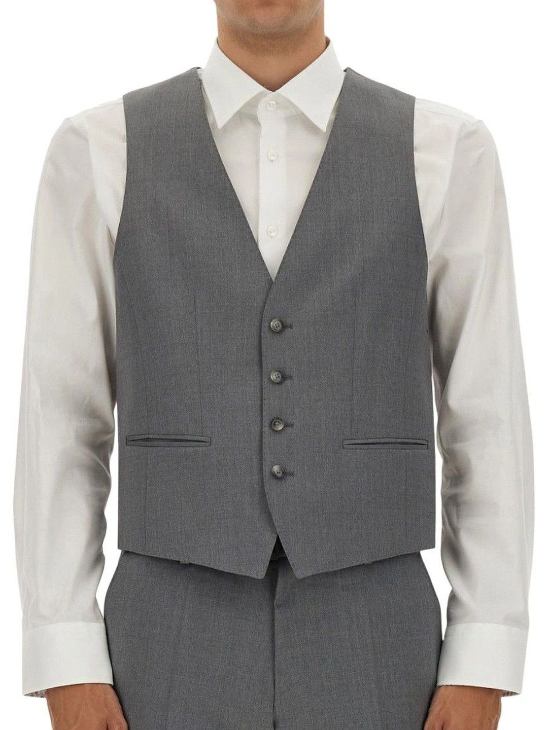BOSS Grey Solid V Neck Vest-picture-47