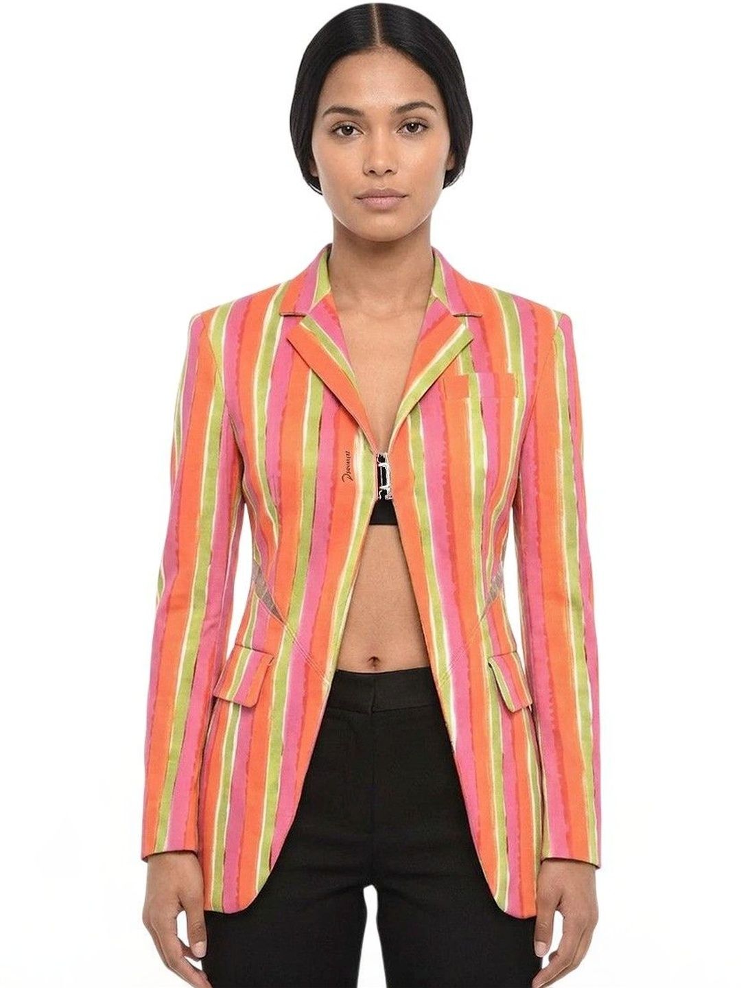 Dsquared2 Multicolor Stripes Notched Lapel Blazer-picture-58