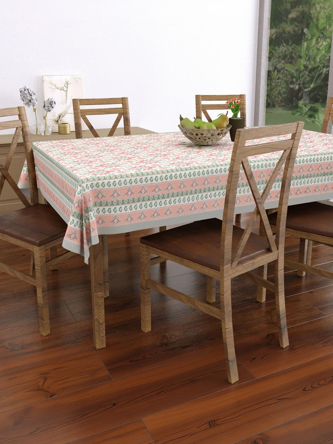 Texstylers Pink Ethnic Motifs Anti-Slip Cotton 6-Seater Table Cover-picture-20