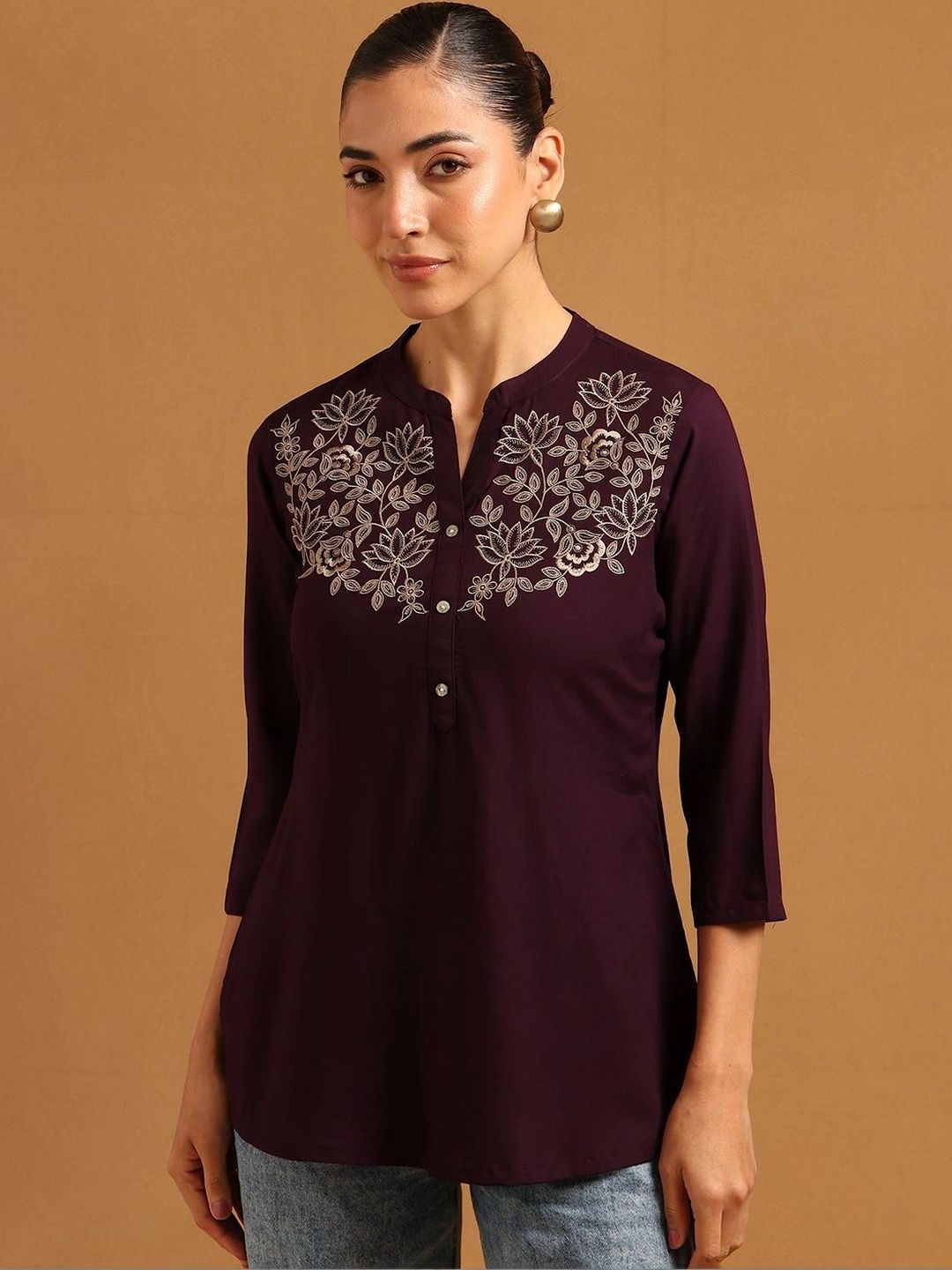 Soch Viscose Rayon Mandarin Collar Embroidered Tunic-picture-21