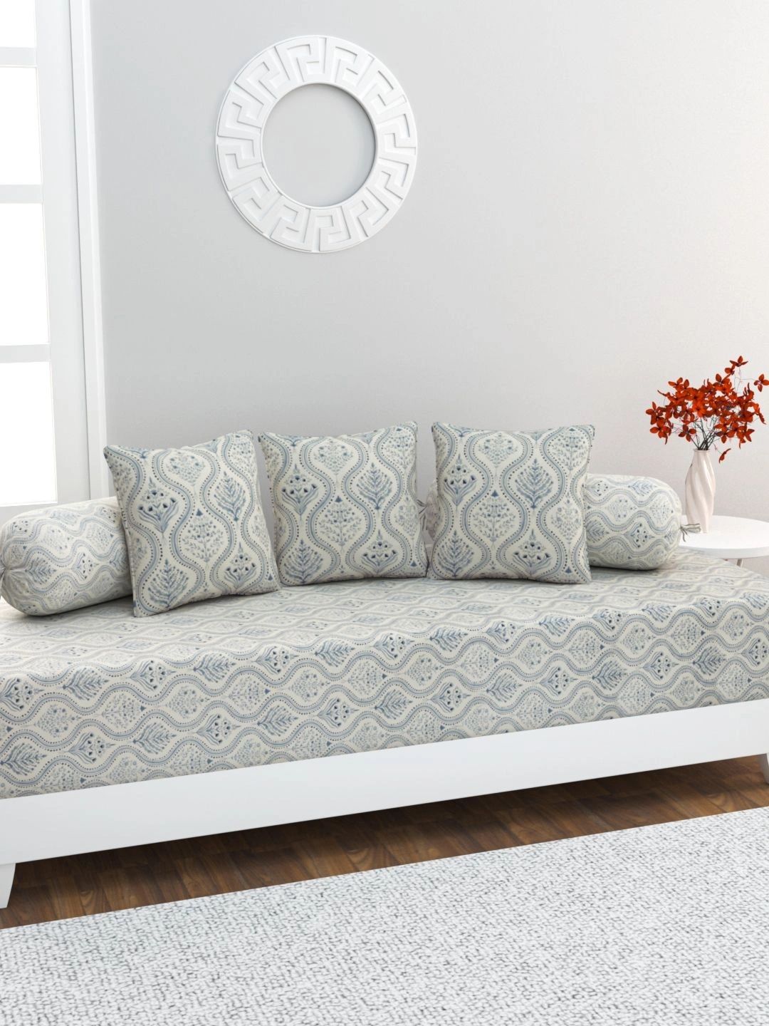 HOME AFFAIRS 6 Pieces Blue Printed Cotton Bedsheet With Bolster-picture-12