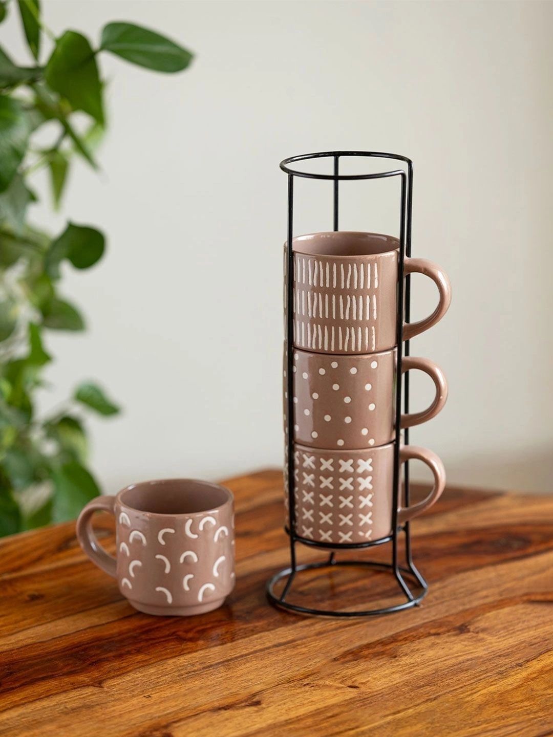 ExclusiveLane Brown & White Bohemian Printed Ceramic Glossy Cups Set of Cups and Mugs-image-14