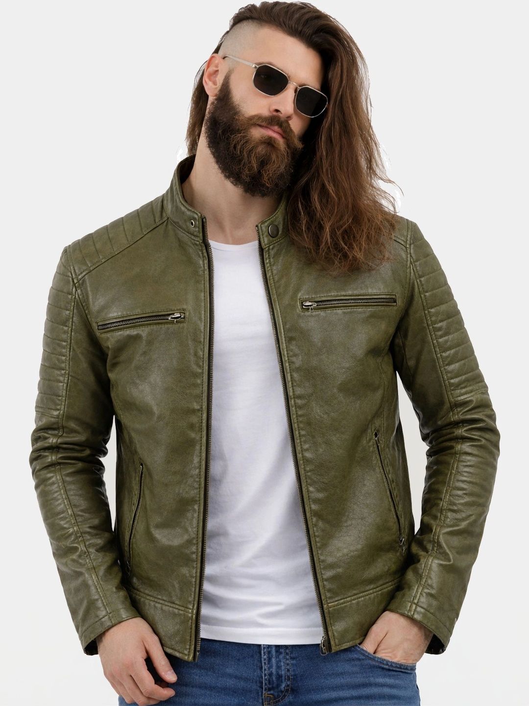 Leather Retail Men Outdoor Biker Jacket-picture-12