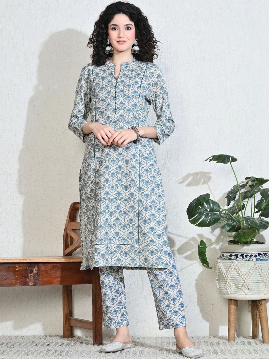 Anouk Women Floral Printed Regular Pure Cotton Kurta with Trousers-picture-11