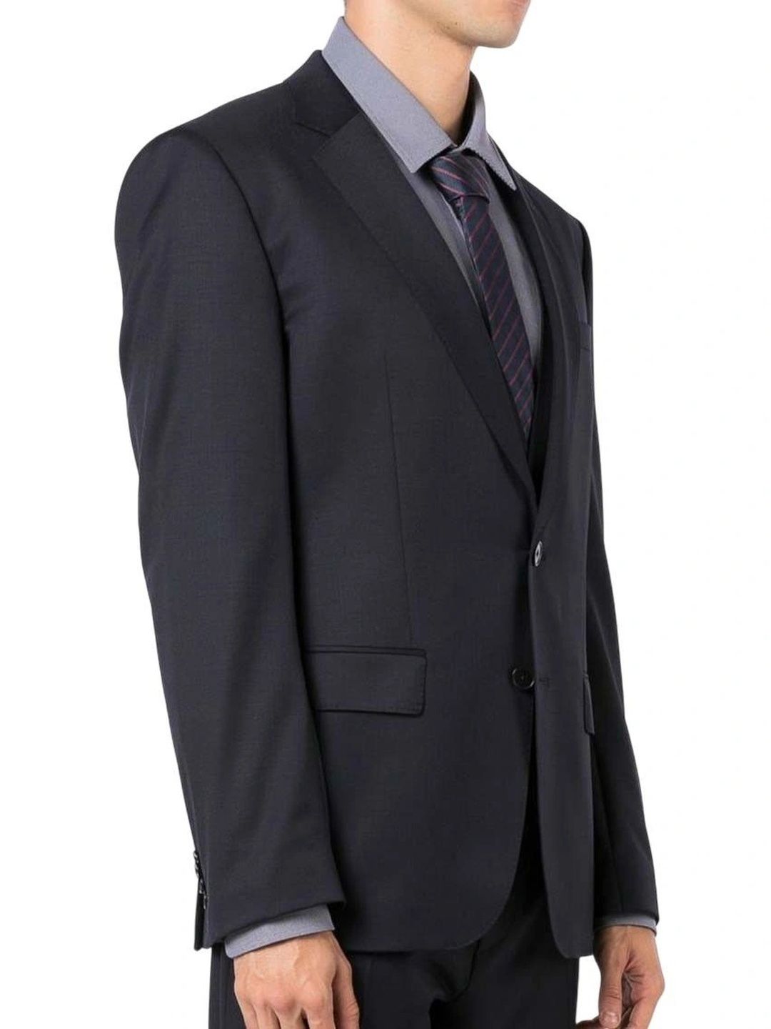 BOSS Blue Solid Notched Lapel Blazer-picture-43