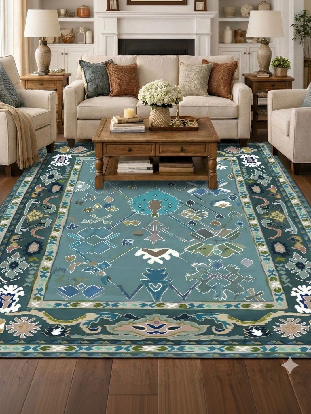 Myntra Elegant Homes Green Ethnic Motifs Anti-Skid Polyester Carpet-image-42