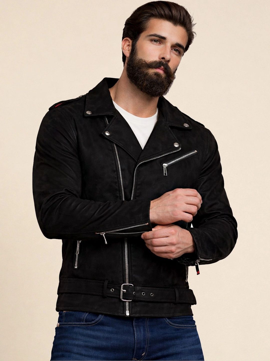 Leather Retail Men Suede Outdoor Biker Jacket-picture-29