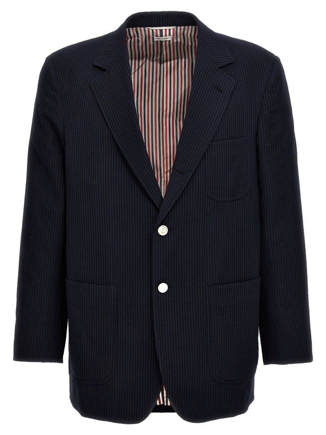Thom Browne Blue Single-Breasted Seersucker Blazer-picture-20