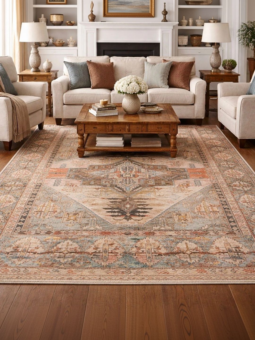 Myntra Elegant Homes Peach-Coloured Ethnic Motifs Anti-Skid Polyester Carpet-picture-36