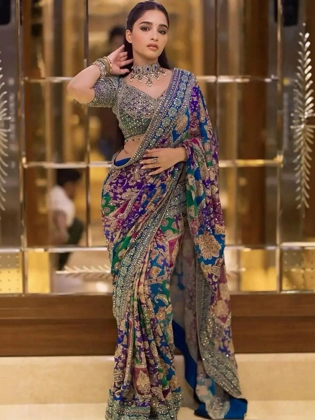 Saanvi Mirror Work Poly Crepe Saree-picture-14