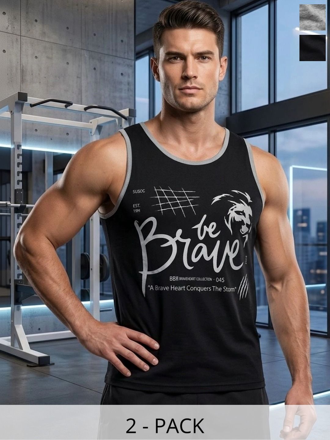 R.Code by The Roadster Life Co. Pack of 2 Printed Cotton Blend Gym Vest-picture-15