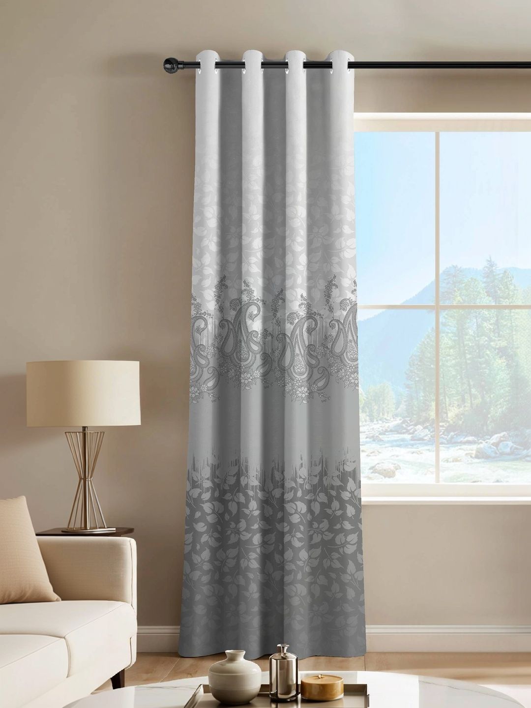 Nefertiti Home Grey Floral Room Darkening Long Door Curtain-picture-40