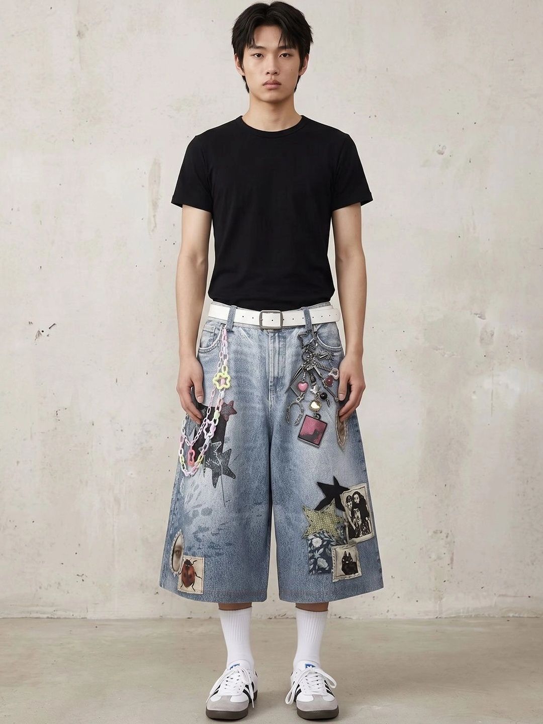 Suo Men Printed Denim Shorts-picture-26