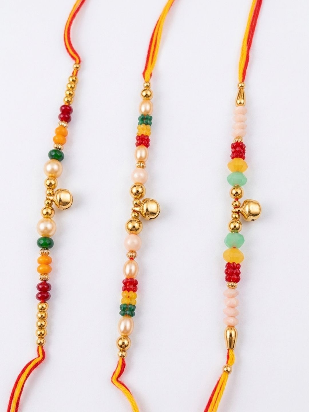 Anouk Set Of 3 Artificial Beads Orange Thread Rakhi With Roli Chawal Chandan Mishri-image-48