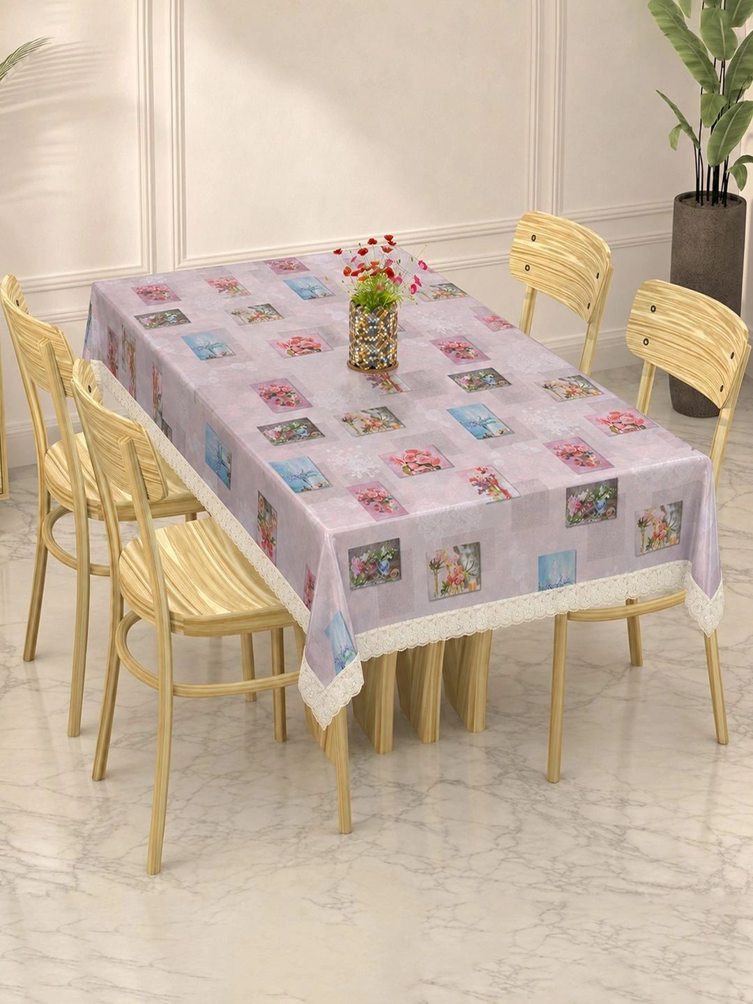 Clasiko Pink Floral Waterproof 6-Seater Table Cover with Embellished details-image-25