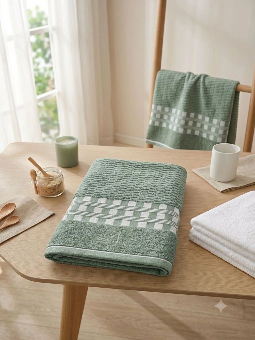 Satisfyn Olive Green 1 Printed Cotton 450 GSM Bath Towel-image-8