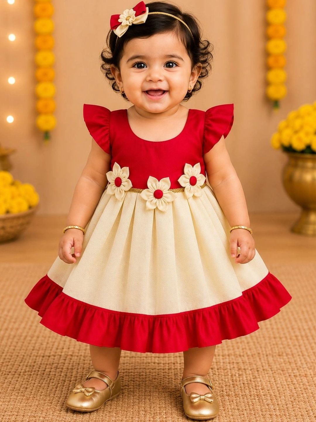 Babypattu Infant Girls Printed Shoulder Straps A-Line Ethnic Dresses-picture-34