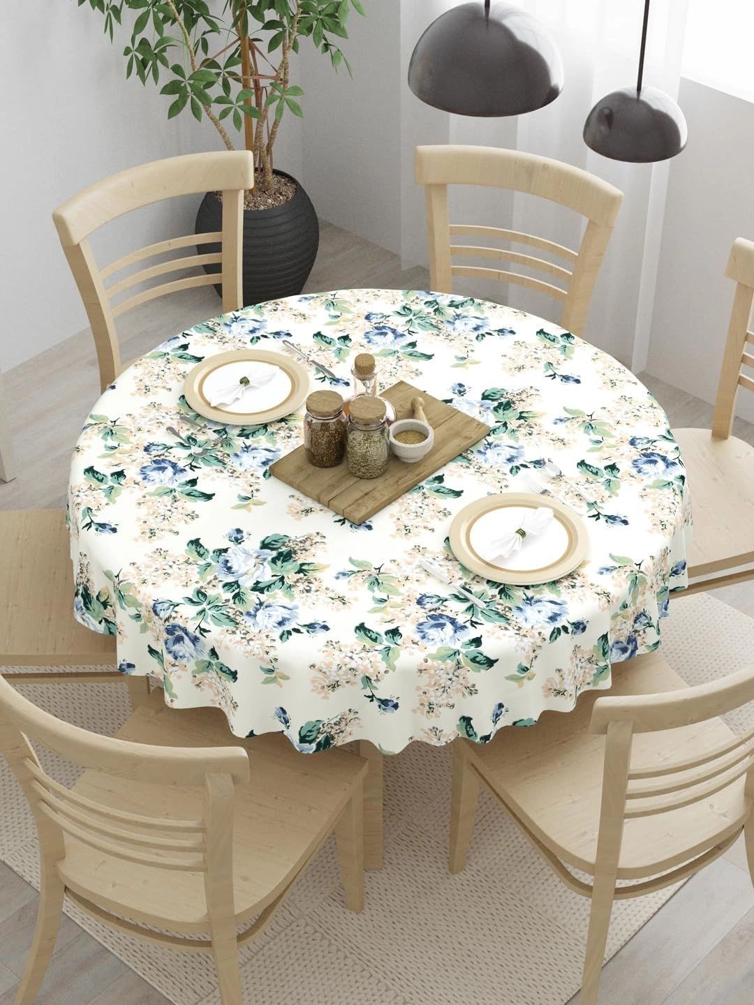 The Home Story White Floral Cotton Round 4-Seater Table Cover-picture-10