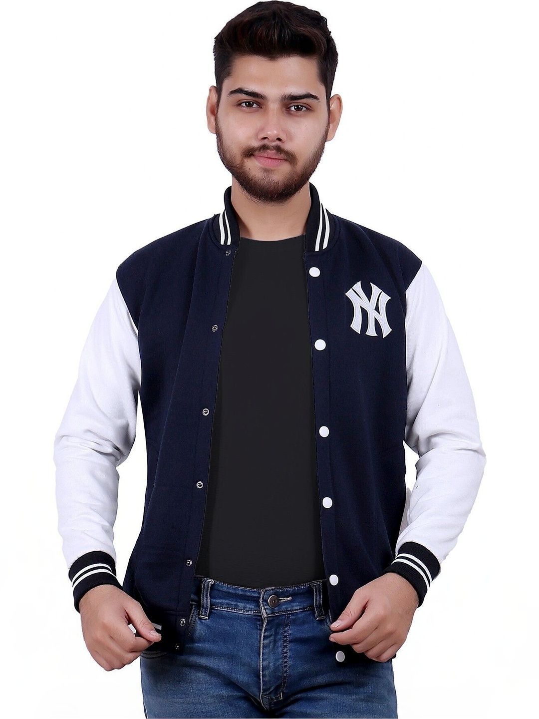 SQS Men Brand Logo Colourblocked Woollen Varsity Jacket-picture-49