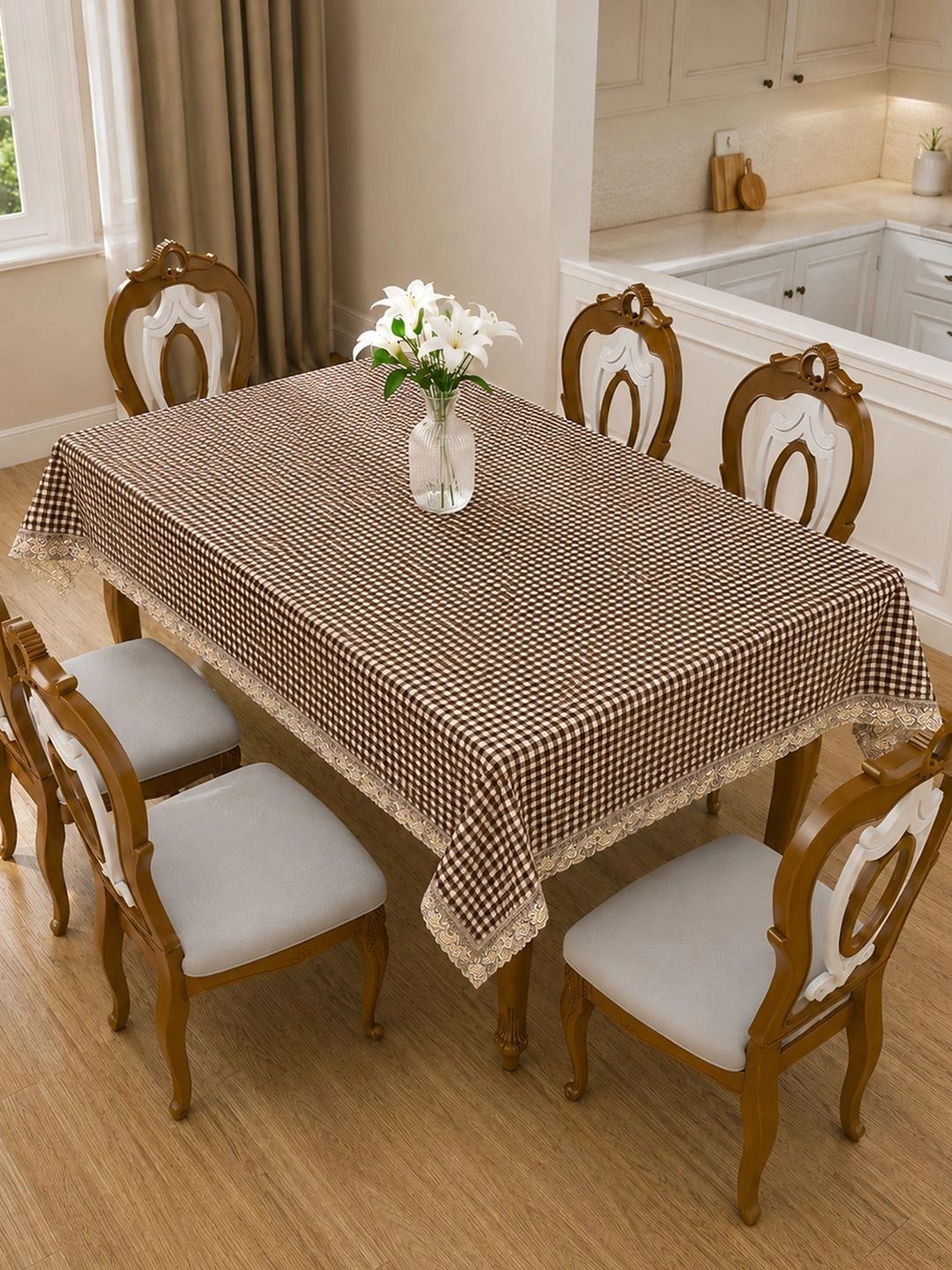 Aura Beige Waterproof 6-Seater Table Cover with Embellished details-image-10
