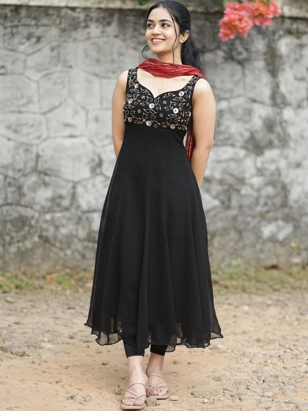 Rajkanika Floral Embroidered Boat Neck Sequinned Pure Georgette Sequinned Empire Kurti-picture-46