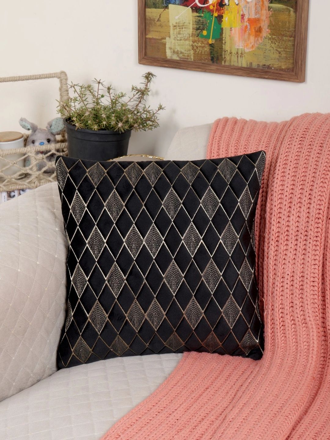 TANLOOMS Black Geometric Velvet Square Cushion Covers-picture-53