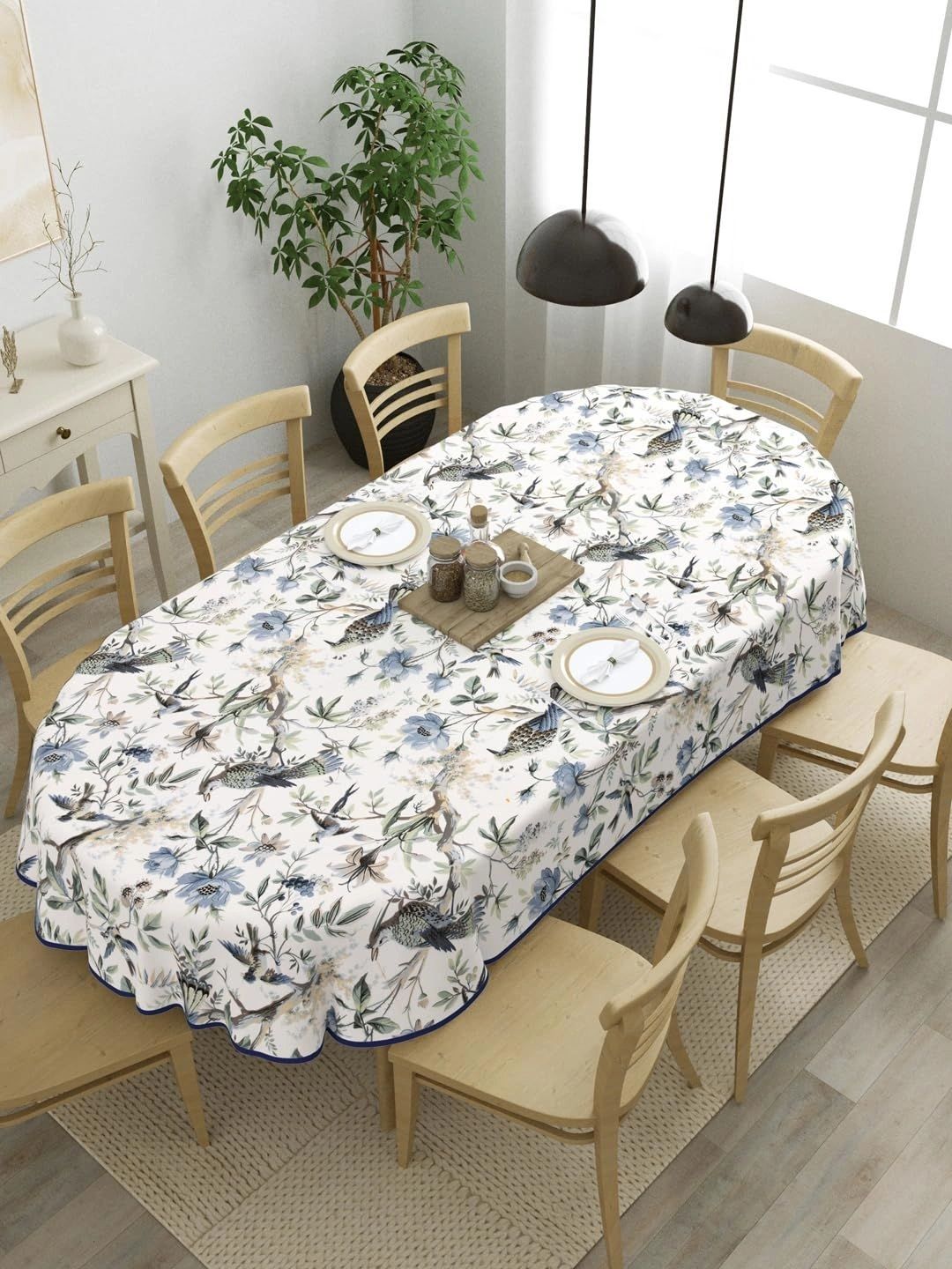 The Home Story White Floral Cotton Oval 8-Seater Table Cover-picture-15