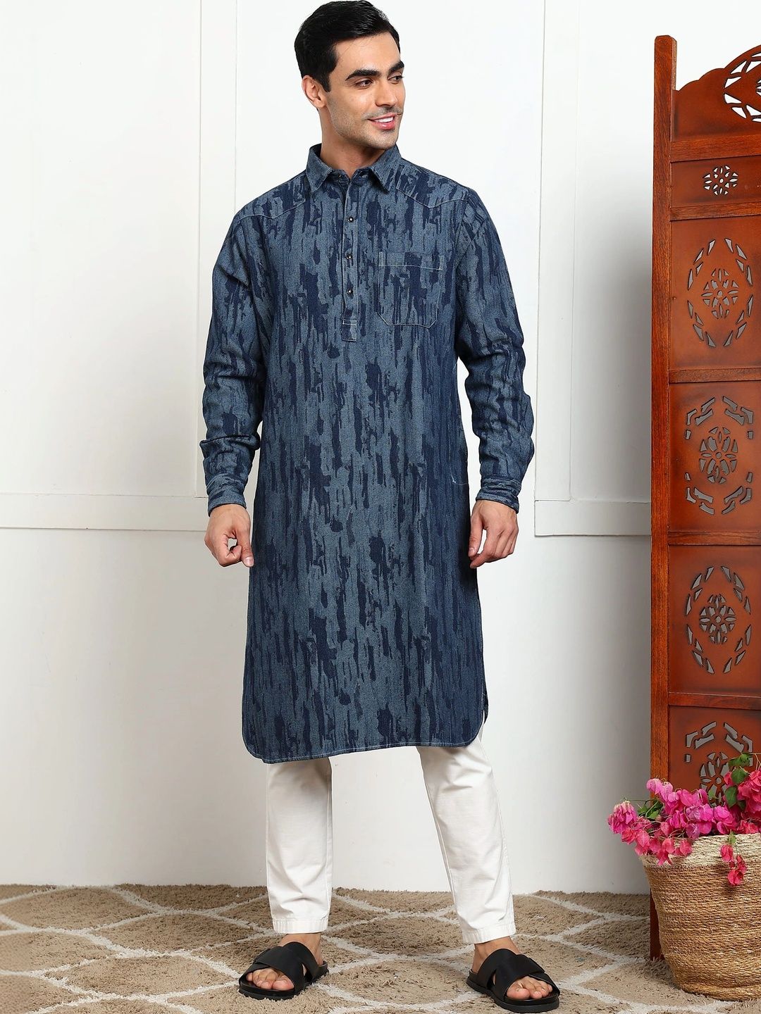 Anouk Men Printed Denim Kurta-picture-29
