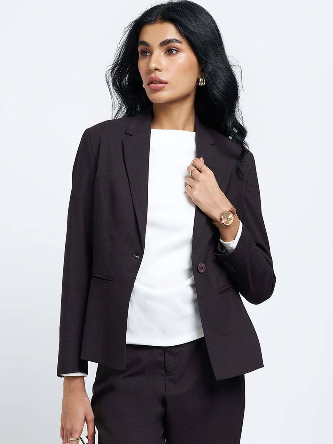 Annabelle by Pantaloons Notched Lapel Single-Breasted Formal Blazers-picture-37