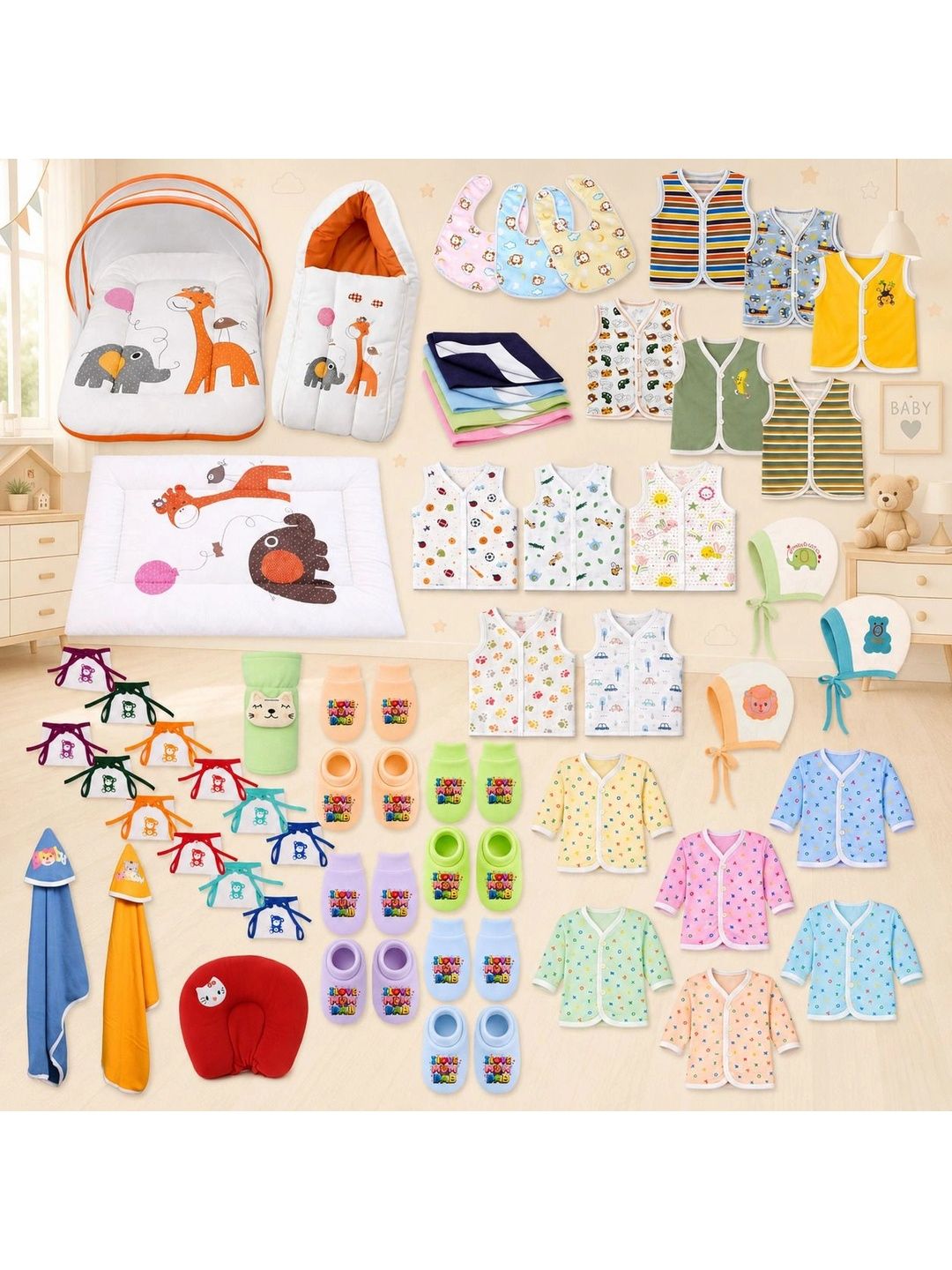 Toddylon Infrant Pack Of 54 Printed Pure Cotton Baby Apparel Gift Set-picture-1