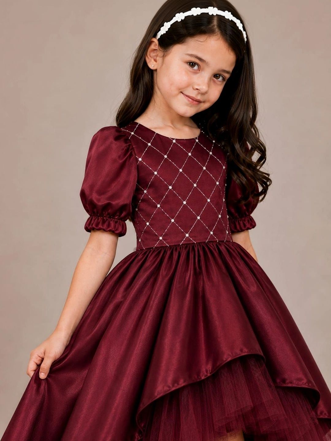 TILISM Embellished Puff Sleeve Net Maxi Dress-image-40