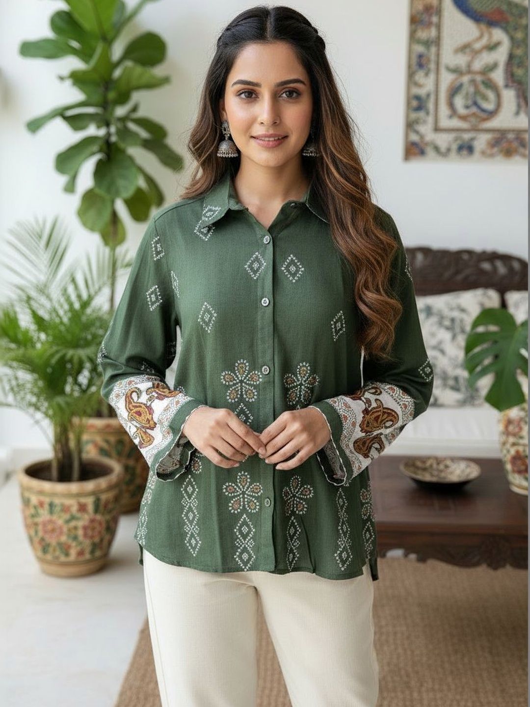Anouk Paisley Printed Shirt Collar Kurti-picture-24