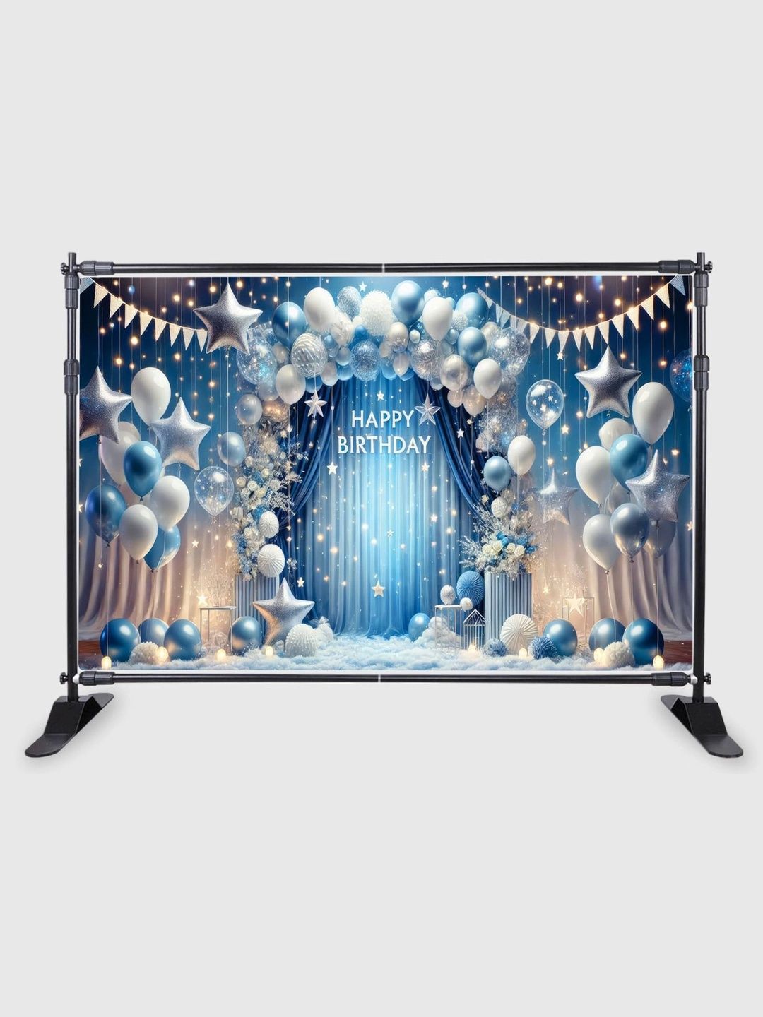 Backdropon Blue & White Happy Birthday Design Printed Fabric Backdrop-picture-56