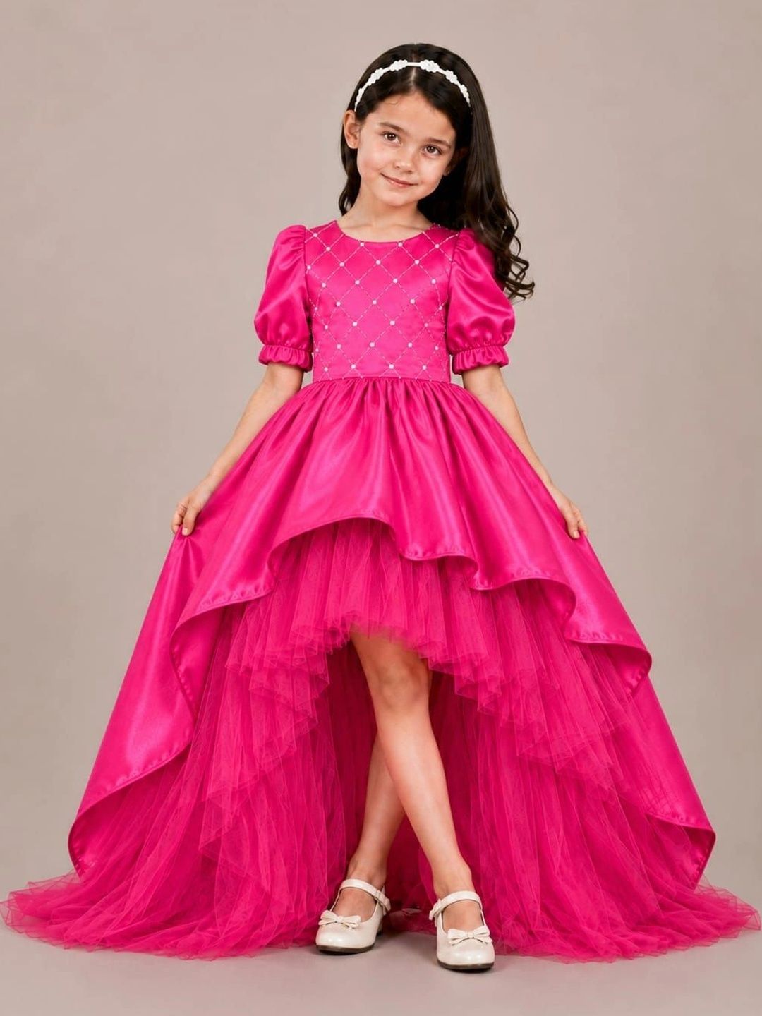 TILISM Embellished Puff Sleeve Ruffled Net Maxi Dress-image-41