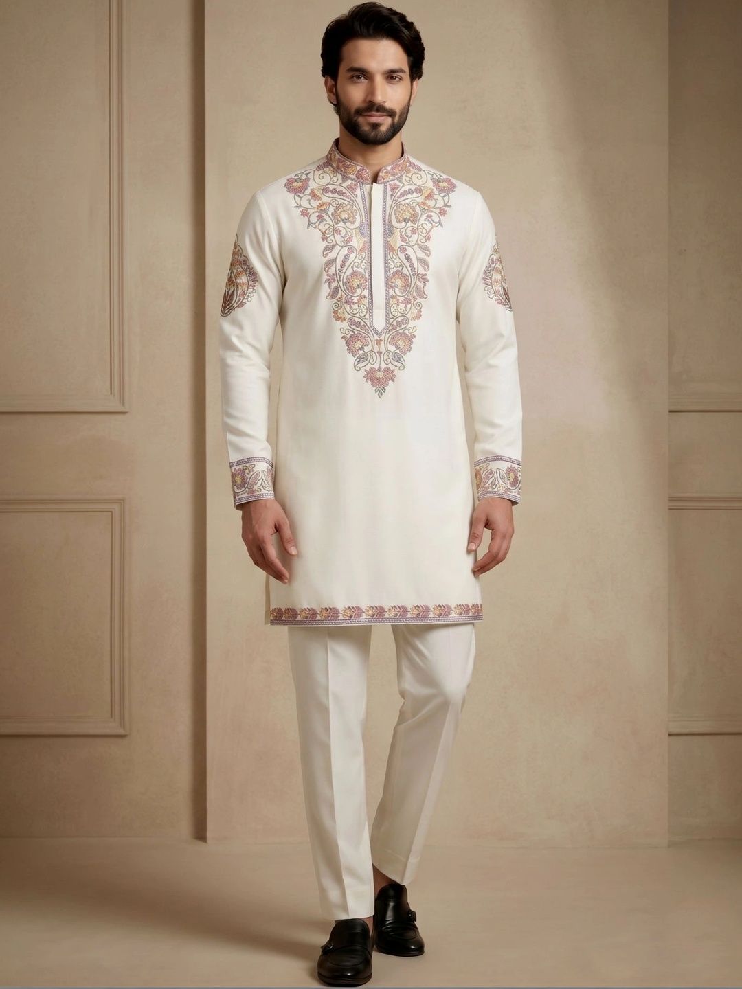 Angasudha Men Ethnic Motifs Embroidered Regular Thread Work Kurta with Trousers-picture-13