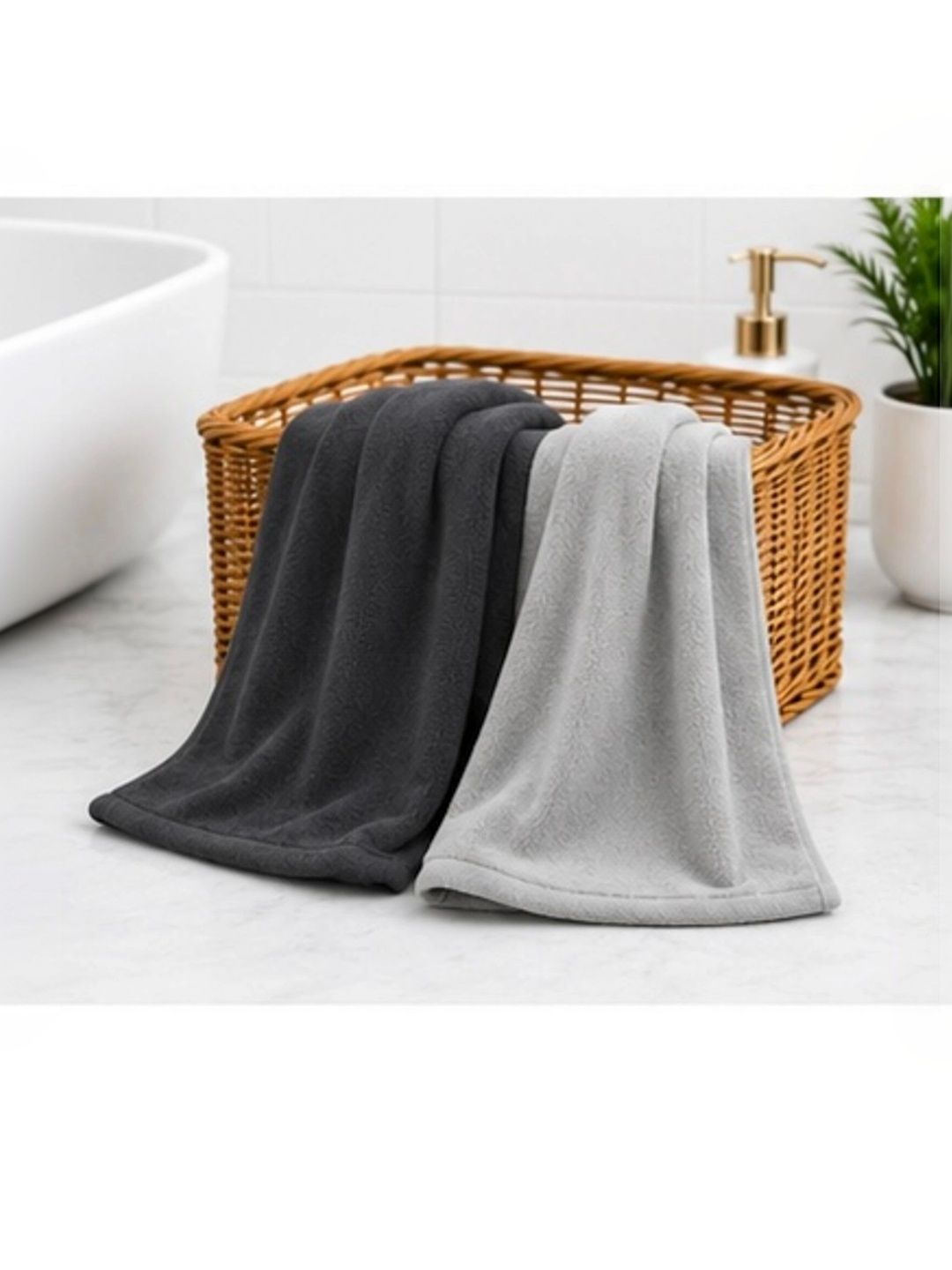 NISRAG HOME Grey & Black 2 Piece Other 250 GSM Towel Set-image-42