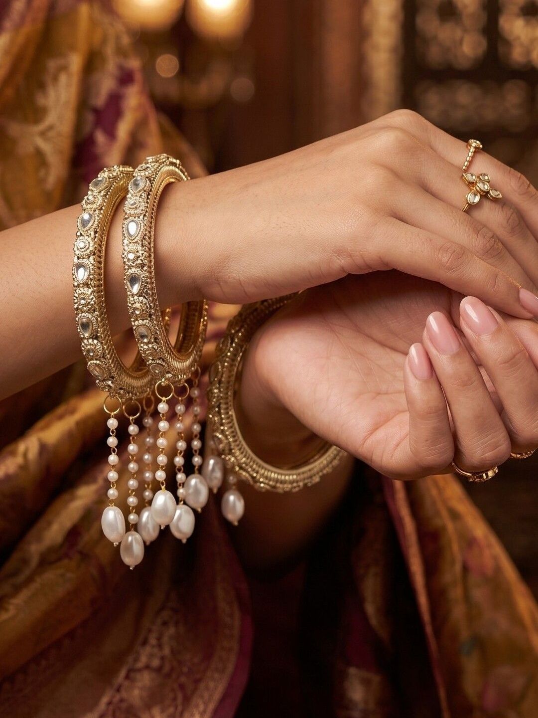 Anouk Set of 4 Gold-Plated Stone Studded & Beaded Bangles-picture-40