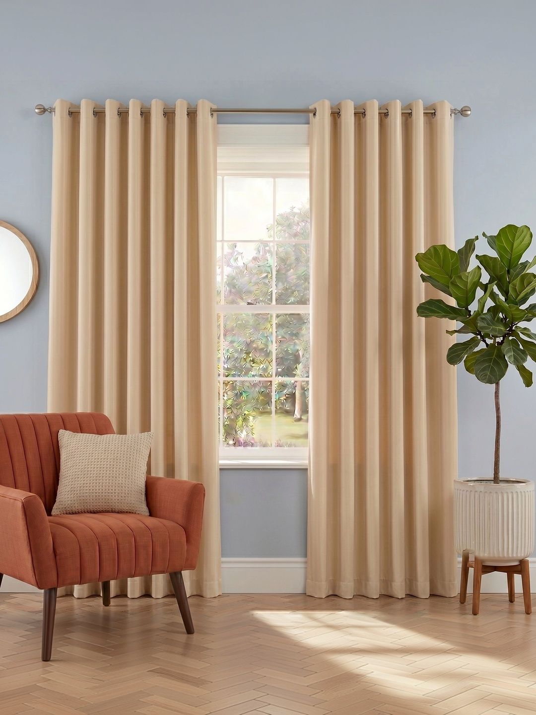 Aura Cream-Coloured Set of 2 Room Darkening Long Door Curtain-image-15
