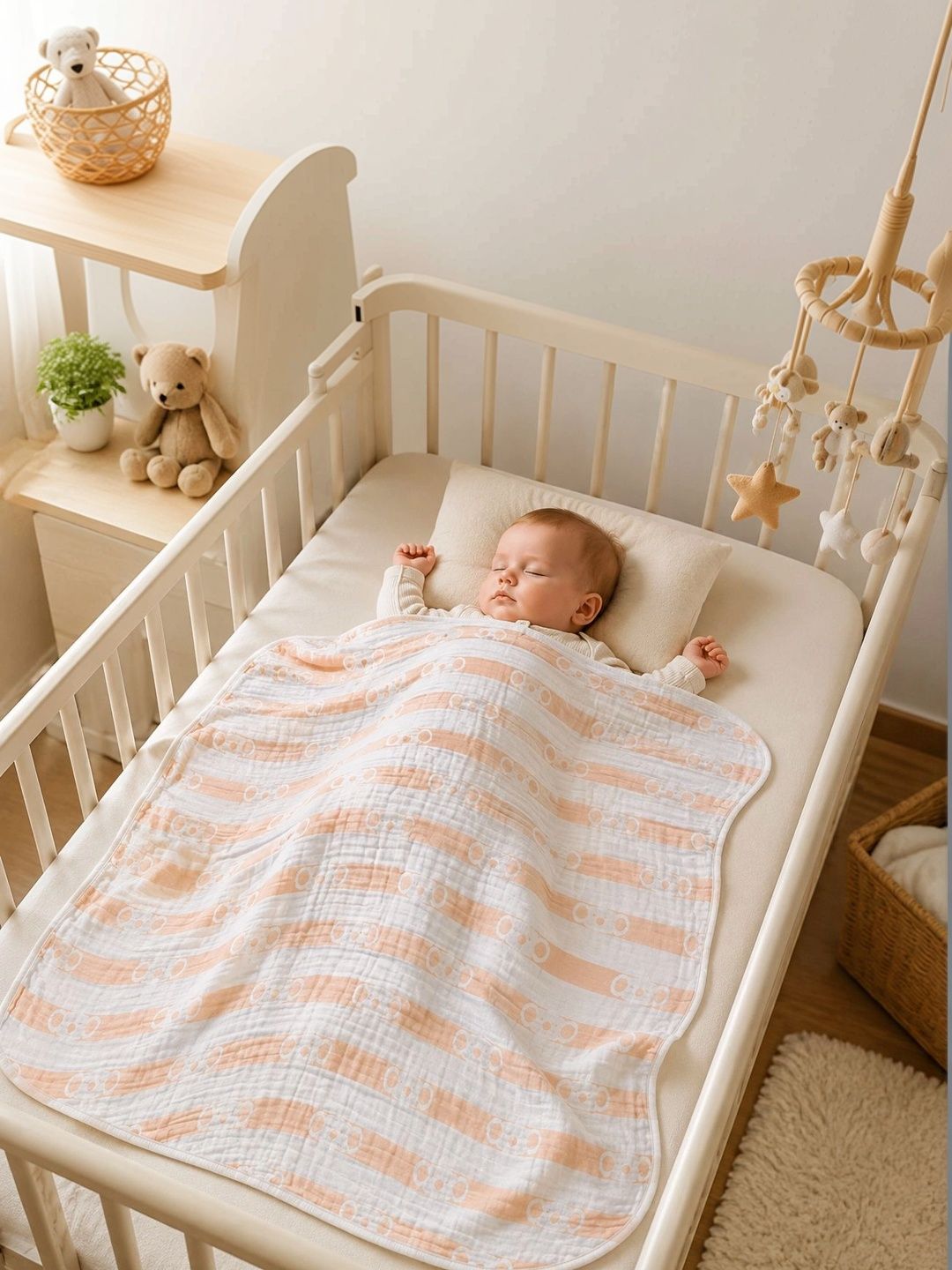 Teri Beri White Striped AC Room 300 GSM Blanket-picture-36