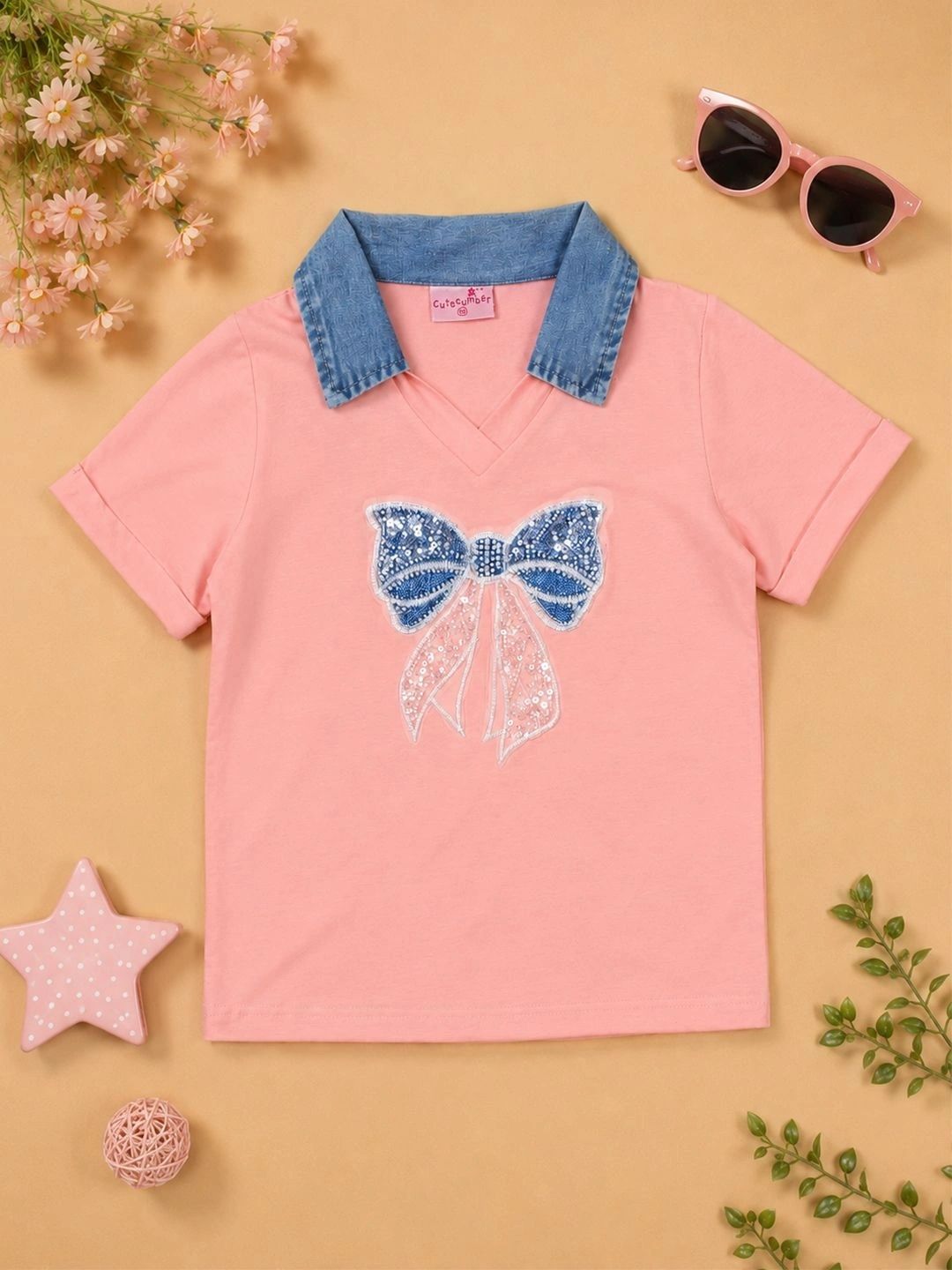 CUTECUMBER Embellished Cotton Blend Top-image-2