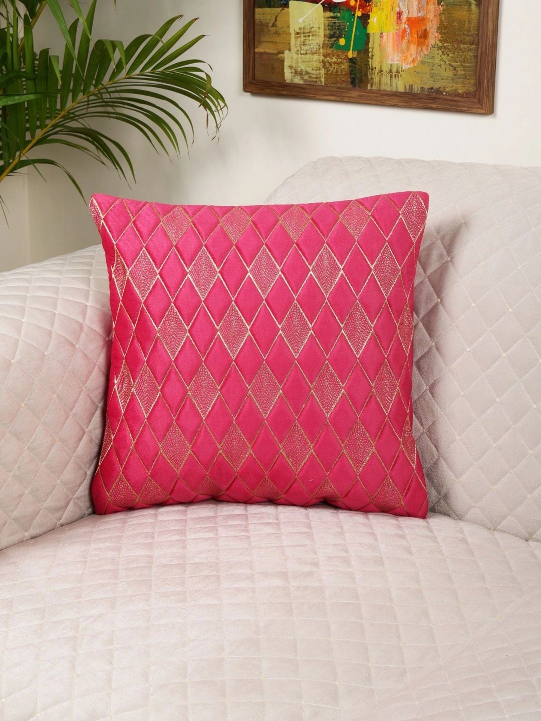 TANLOOMS Pink Geometric Velvet Square Cushion Covers-picture-43