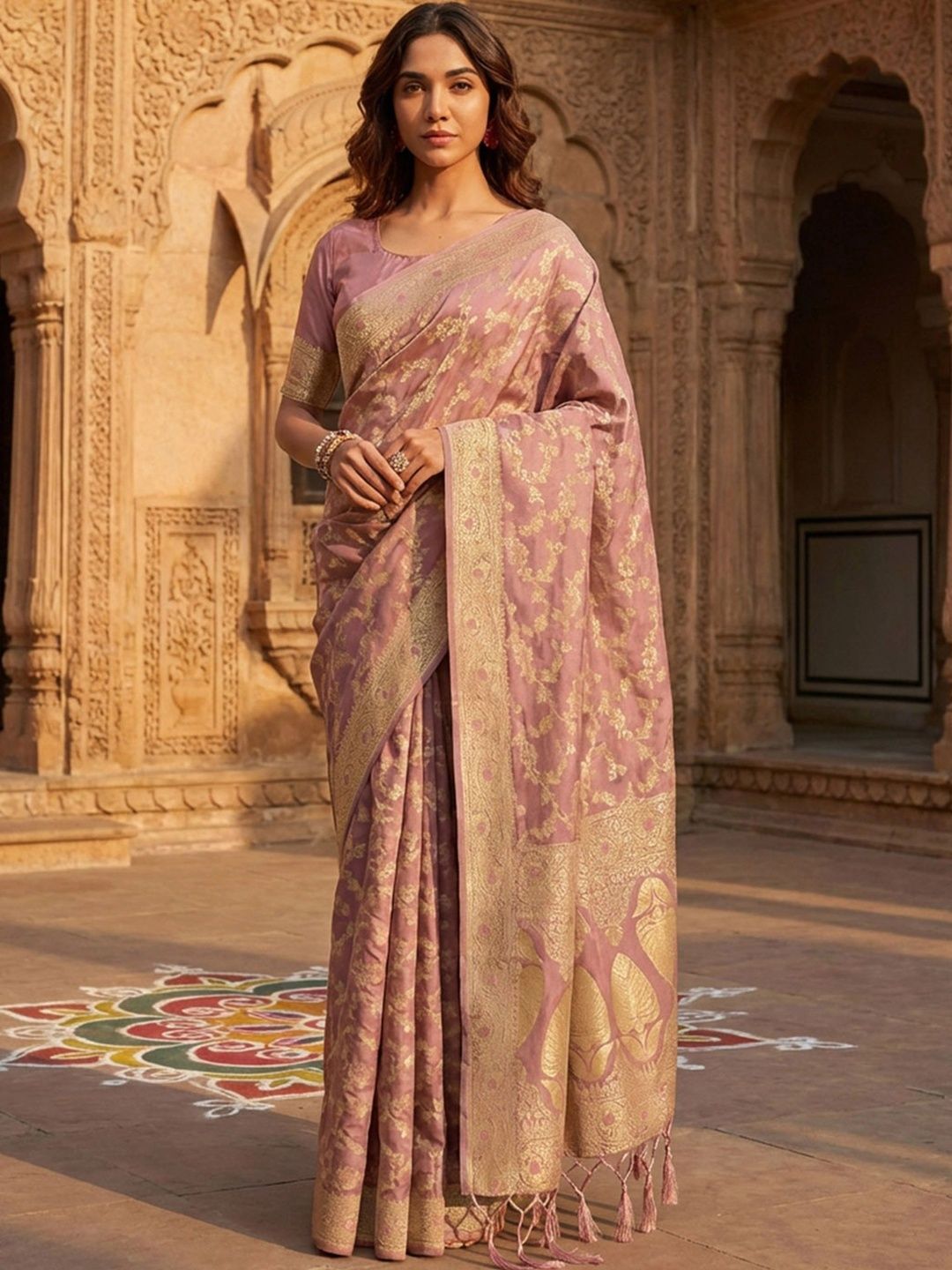 Sangria Woven Design Zari Silk Blend Designer Banarasi Saree-image-29